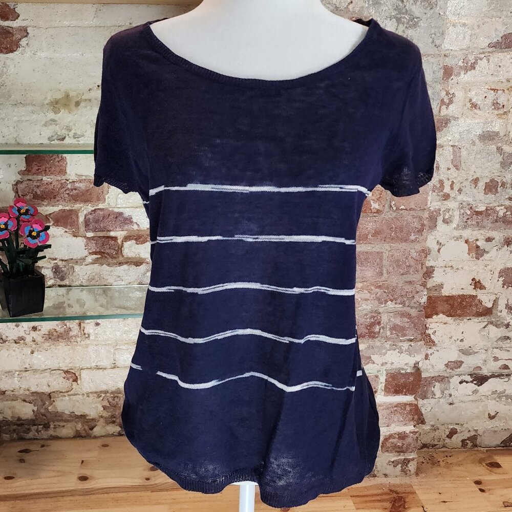 Eileen Fisher | Striped Linen Knit Short Sleeve Top